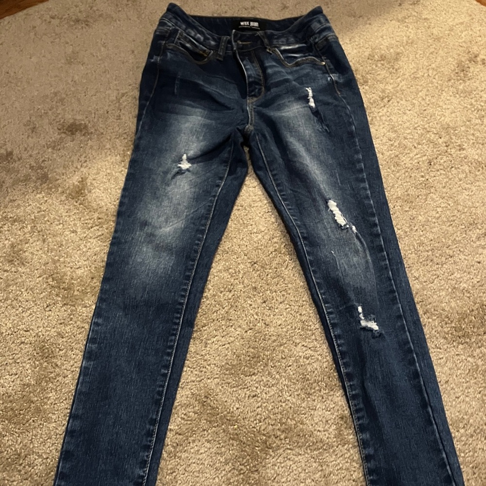 Wax Jean Dark Blue Distressed Skinny Jeans